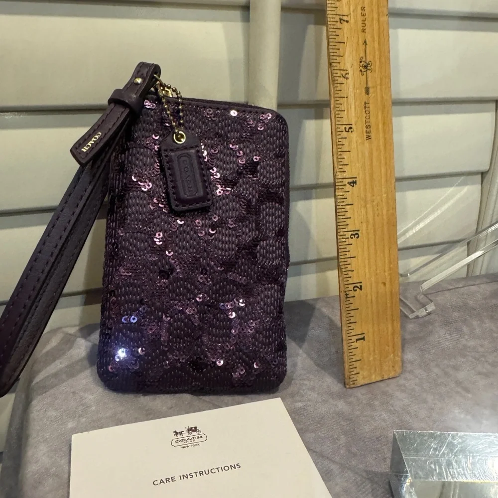 Coach Purple‎ Sequin Wristlet Purple Sequin Coach Camera Case/Wristlet
